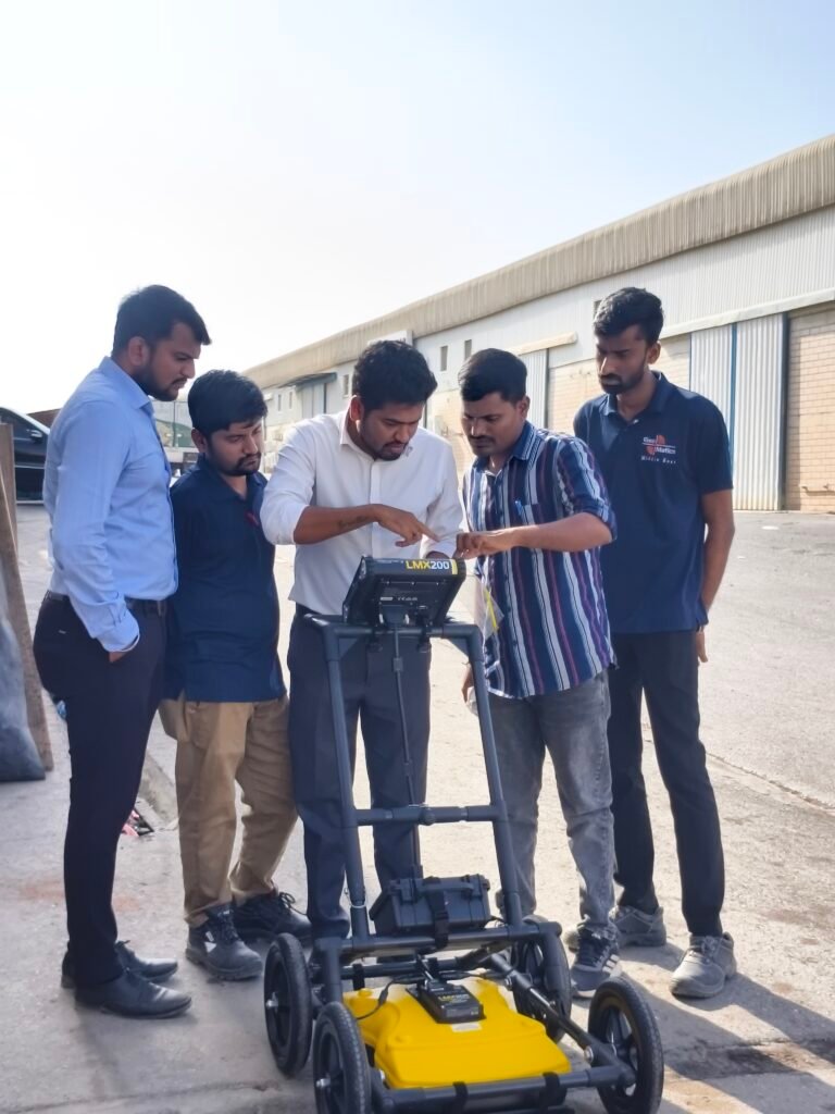 Geomatics Middle East team conducting GPR training with LMX200 ground penetrating radar in Oman.